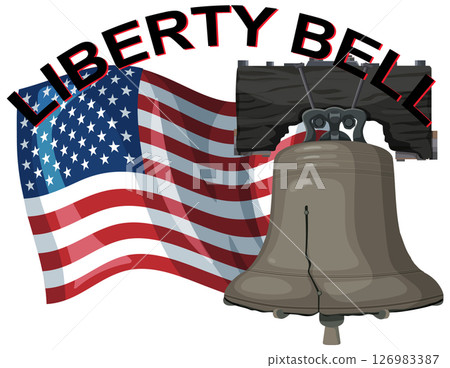 Liberty Bell with American Flag Illustration 126983387