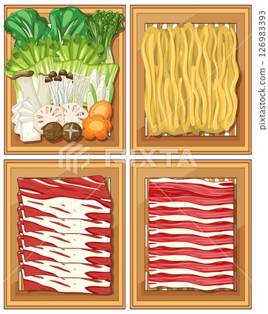 Asian Hot Pot Ingredients Vector Illustration Asian Hot Pot Ingredients Vector Illustration 126983393