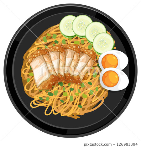 Vector Illustration of Thai Noodle Dish with Toppings 126983394