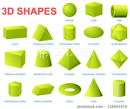 Comprehensive 3D Geometric Shapes Vector Illustration 126983419