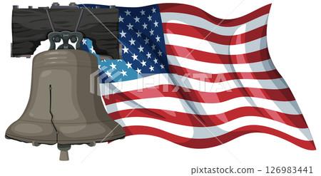 Liberty Bell and American Flag Vector Illustration 126983441