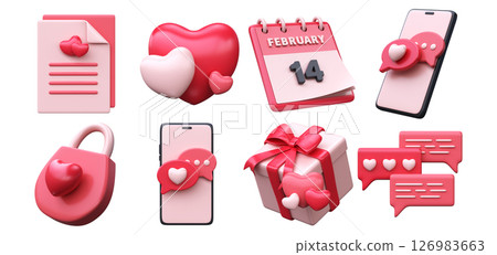 3d set of romantic love icons for Valentine's Day or wedding 126983663