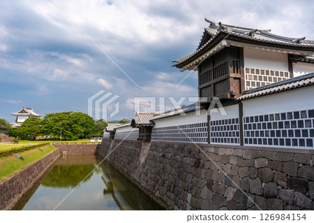 Kanazawa Castle and Moat in Japan on Summer Day 126984154
