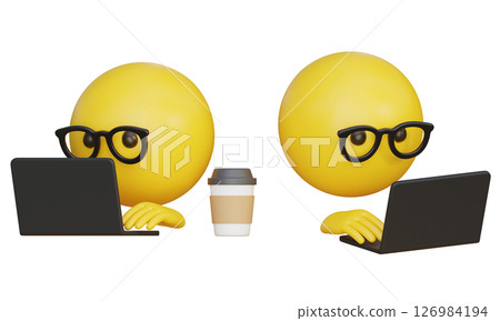 Emoji working on laptop 3D graphic Emoji working on laptop 3D graphic 126984194