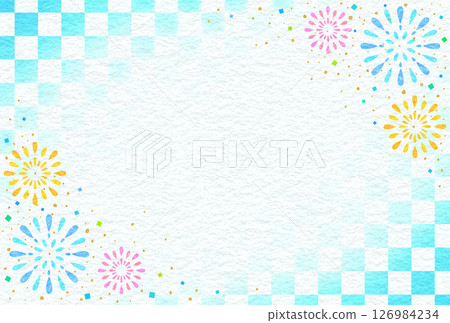 Japanese pattern: checkered pattern and fireworks, washi paper 126984234