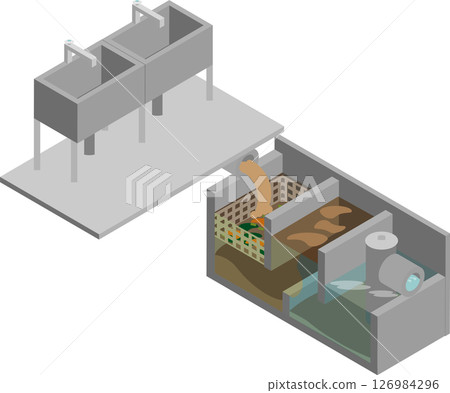 Isometric image of a grease trap in a restaurant kitchen 126984296