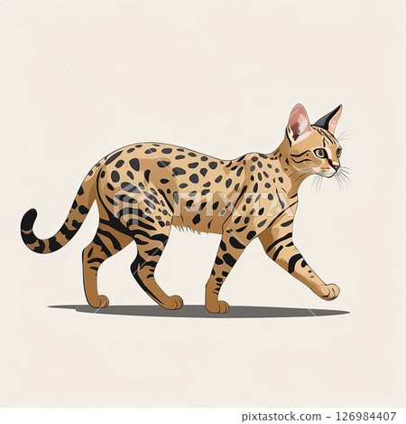 Illustration of a Savannah cat walking slowly 126984407