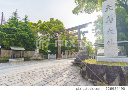 沐浴朝陽的泉國一宮大鳥大社西大鳥居(大阪府堺市西區大鳥北町) 沐浴朝陽的泉國一宮大鳥大社西大鳥居(大阪府堺市西區大鳥北町) 126984490