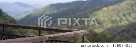 digital nomad concept wooden terrace with mountain view of coffeeshop 126984835