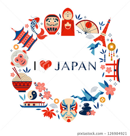 Travel to Japan Design Elements in Heart Shape 126984921