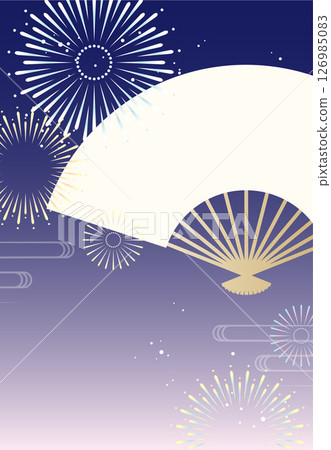 Fireworks and folding fan background illustration material Vector Festival Event Japan Summer 126985083