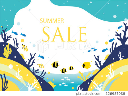 Summer sea background illustration with lots of swimming fish 126985086