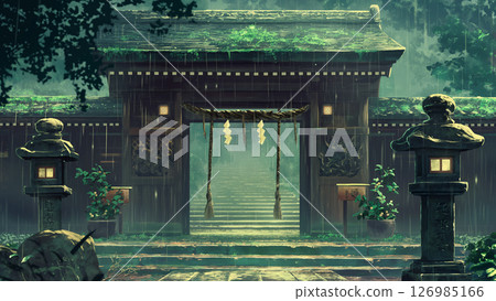 Gate on a rainy day, anime style 126985166