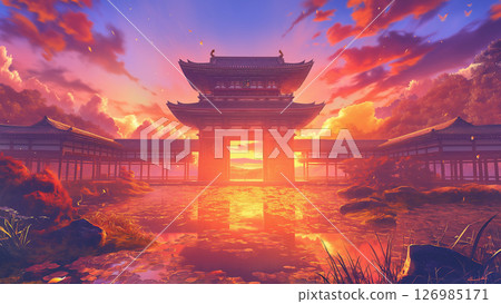 日落寺廟，動漫風格 126985171