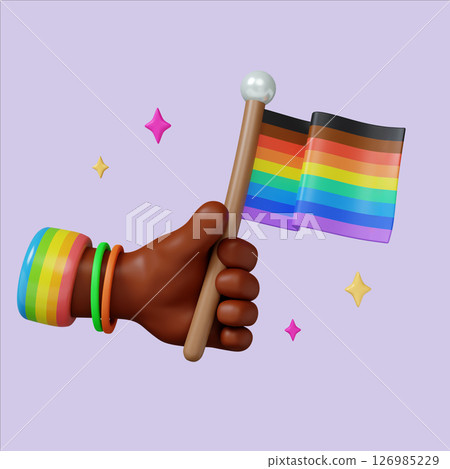 Pride celebration with rainbow flag and colorful accessories. 3D render illustration 126985229
