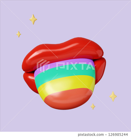 Pride expression with vibrant rainbow lips symbolizing love. 3D render illustration Pride expression with vibrant rainbow lips symbolizing love. 3D render illustration 126985244