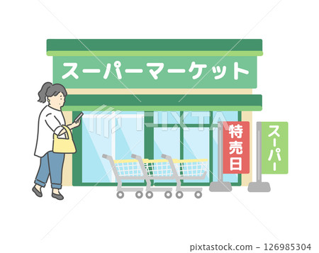 女人在超市購物建築插畫 126985304