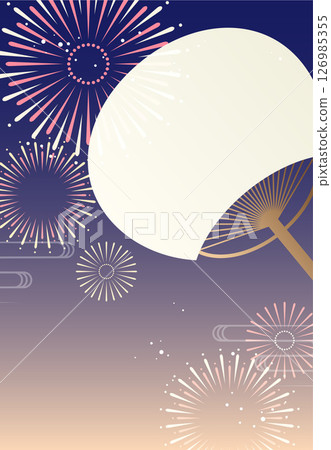 Fireworks and fan background illustration material Vector Summer Festival Japan Obon 126985355