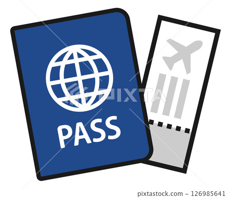 藍色護照和登機證圖示插圖 126985641