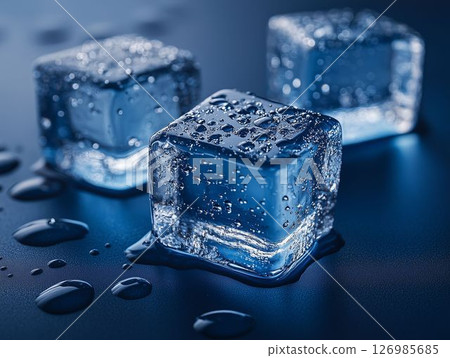 Chilled Ice Cubes on Dark Background Chilled Ice Cubes on Dark Background 126985685