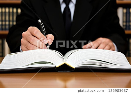 Focused Handwriting at School Desk 126985687