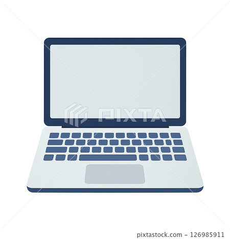 筆記型電腦的平面插圖（正面、白色和海軍藍） 126985911