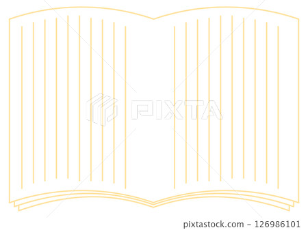 A simple open book with yellow vertical writing. Notebook 126986101