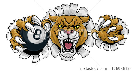 Cougar Panther Lion Puma Pool Billiards Mascot 126986153