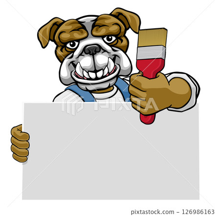Bulldog Painter Decorator Paint Brush Mascot Man Bulldog Painter Decorator Paint Brush Mascot Man 126986163