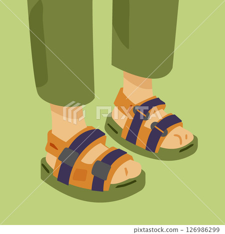 Hiking Sandals On Green Background 126986299