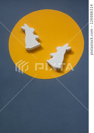 Full Moon - Rabbits playing on the moon Full Moon - Rabbits playing on the moon 126986314