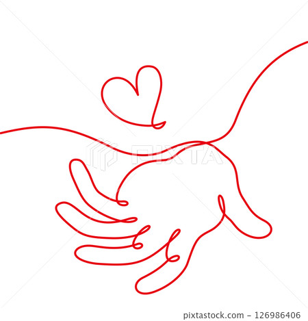 Simple line art of hands and hearts E Red 126986406