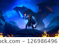 A brave cat accompanied by a dragon 126986496