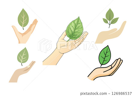 Hands Holding Leaves Nature Eco Sustainability Icons 126986537