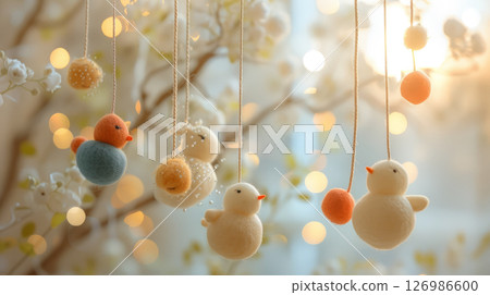 Close-up of handmade soft birds. 126986600