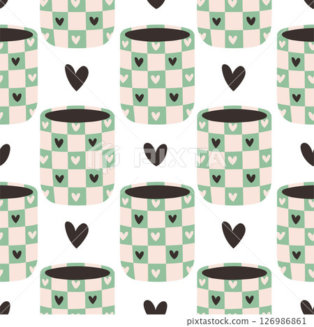 Vector seamless pattern of ceramic vase with abstract design. Cartoon illustration isolated on a white background. 126986861