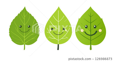 Cute Cartoon Leaves Happy Sad Neutral Green Leaf Illustrations Cute Cartoon Leaves Happy Sad Neutral Green Leaf Illustrations 126986873