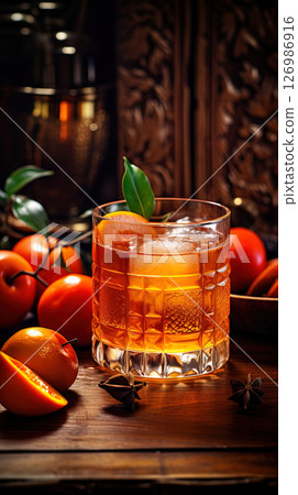 Festive Spiced Persimmon Bourbon Cocktail for Holiday Cheer 126986916