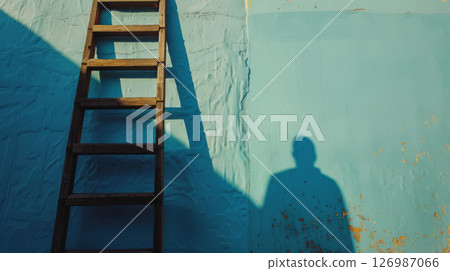 Wooden ladder against the wall. 126987066