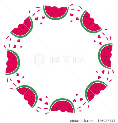 Round summer frame made of juicy ripe watermelon pieces Round summer frame made of juicy ripe watermelon pieces 126987151