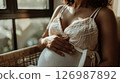 Pregnant woman put her hand on her stomach 126987892