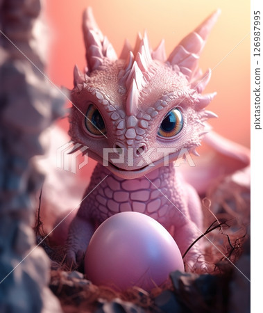 Baby Dragon hatching from the egg. Generative Ai 126987995