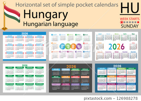 Hungary horizontal Set of pocket calendars for 2026 126988278