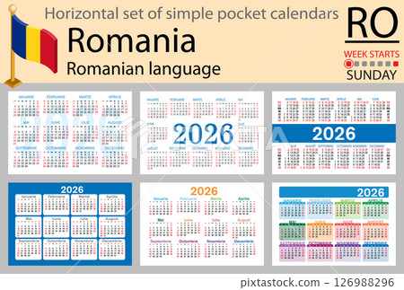 Romania horizontal Set of pocket calendars for 2026 Romania horizontal Set of pocket calendars for 2026 126988296