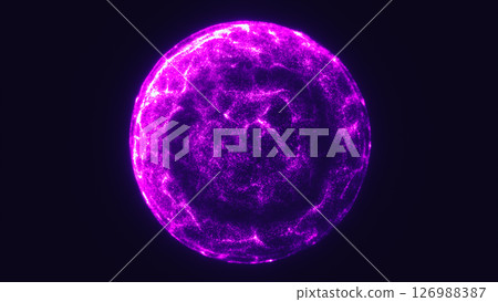 Glowing purple energy sphere with dynamic surface texture against a dark background 126988387