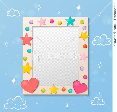 Realistic Photo frame with Hearts and stars 126988548