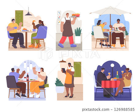People at restaurant Hand Drawn flat Mini compositions 126988585