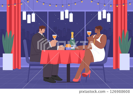 People at restaurant at Night Hand Drawn Flat Background 126988608