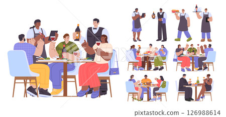People at restaurant Hand Drawn flat icons with illustration 126988614
