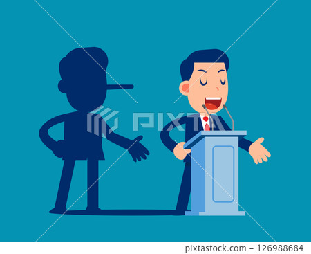 Lying. Politician on a podium giving speech with his long nose shadows 126988684
